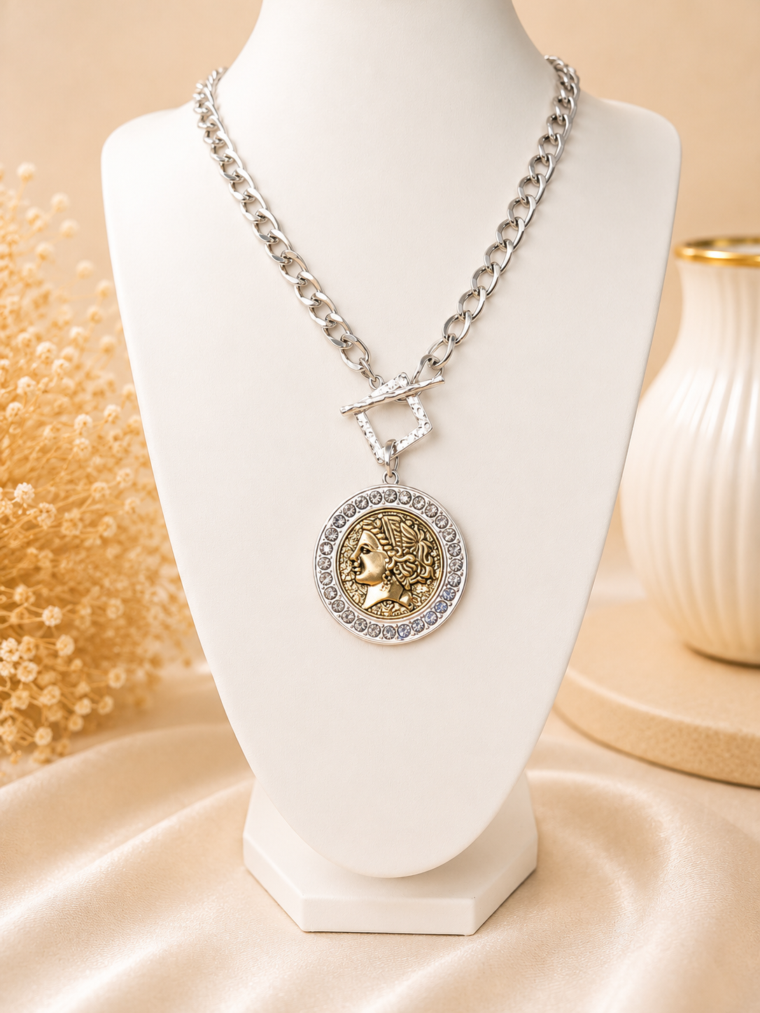 Imperial Coin Rhodium Pendant Necklace – Two-Tone