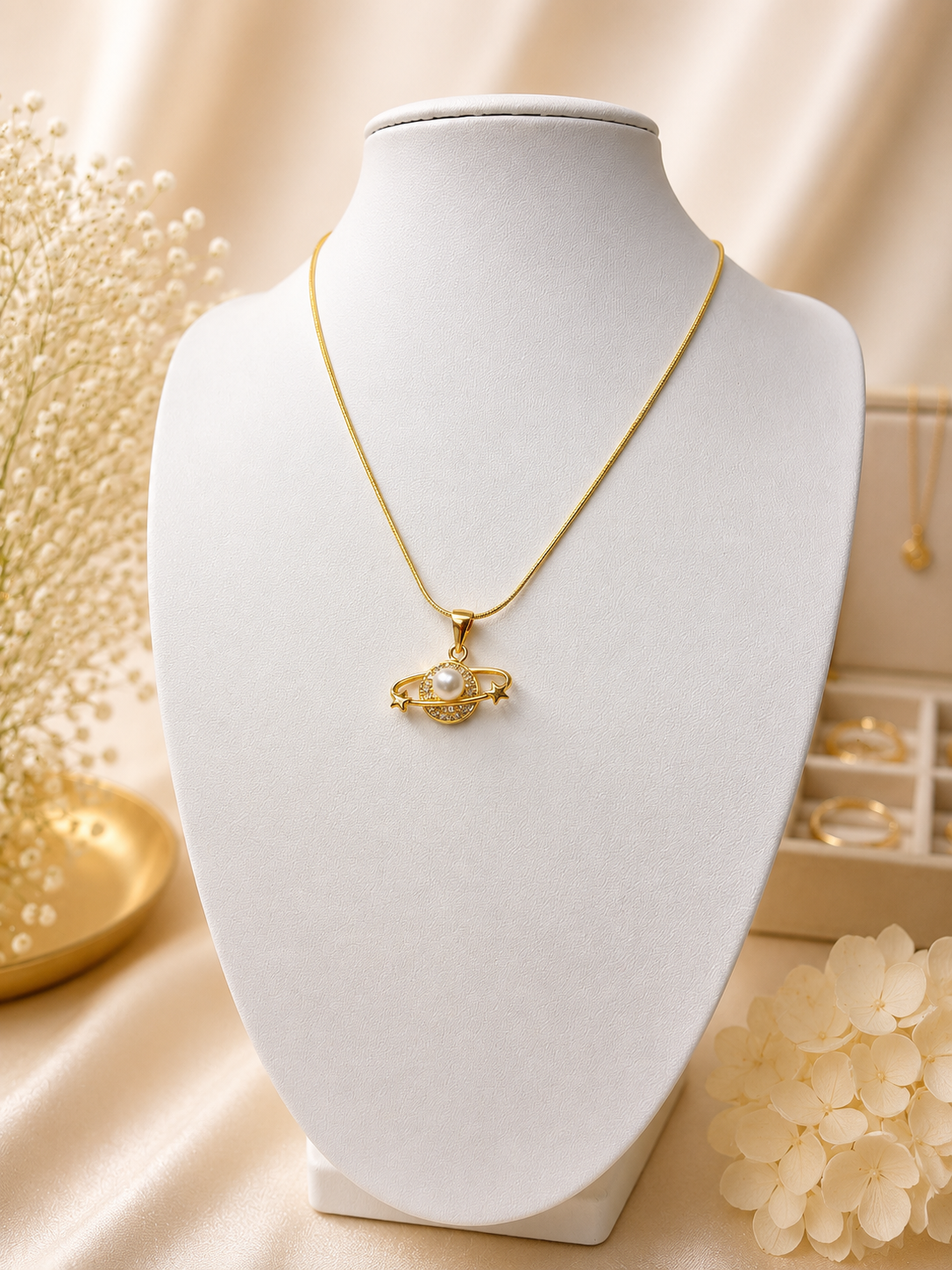 Golden Pearl Planet Necklace