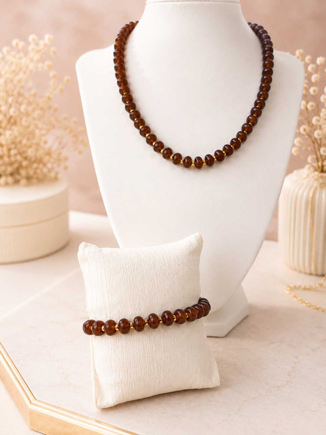 ✨ Amber Beaded Necklace & Bracelet Set
