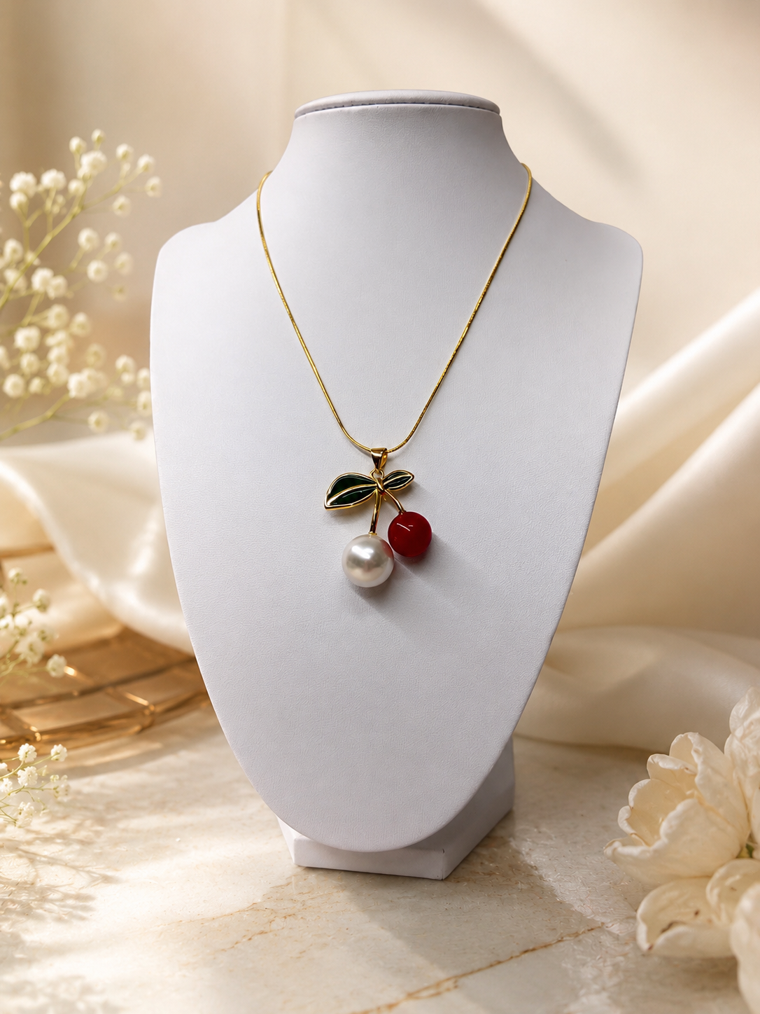 Cherry Pearl Charm Necklace