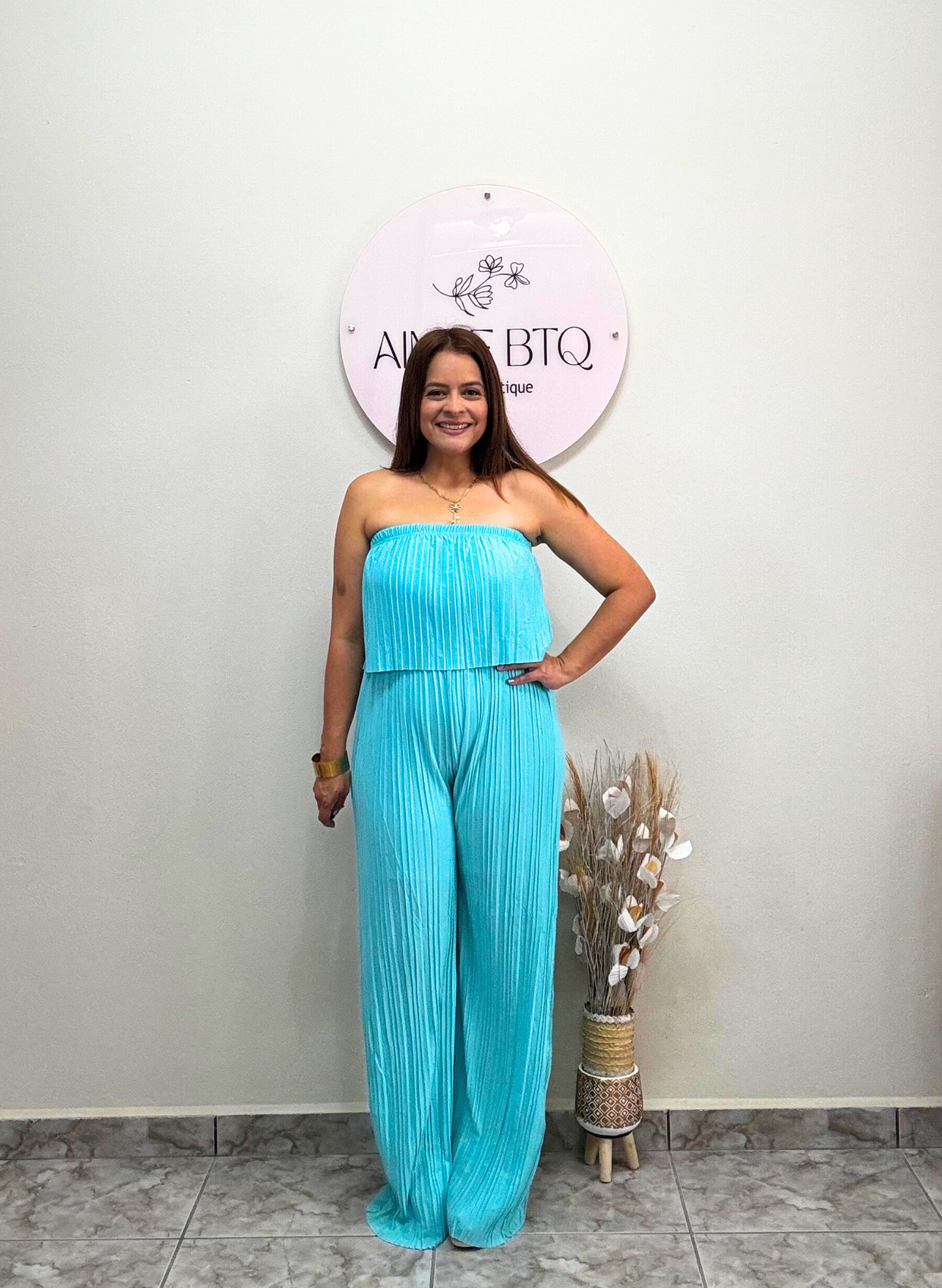 Pleated Strapless Jumpsui