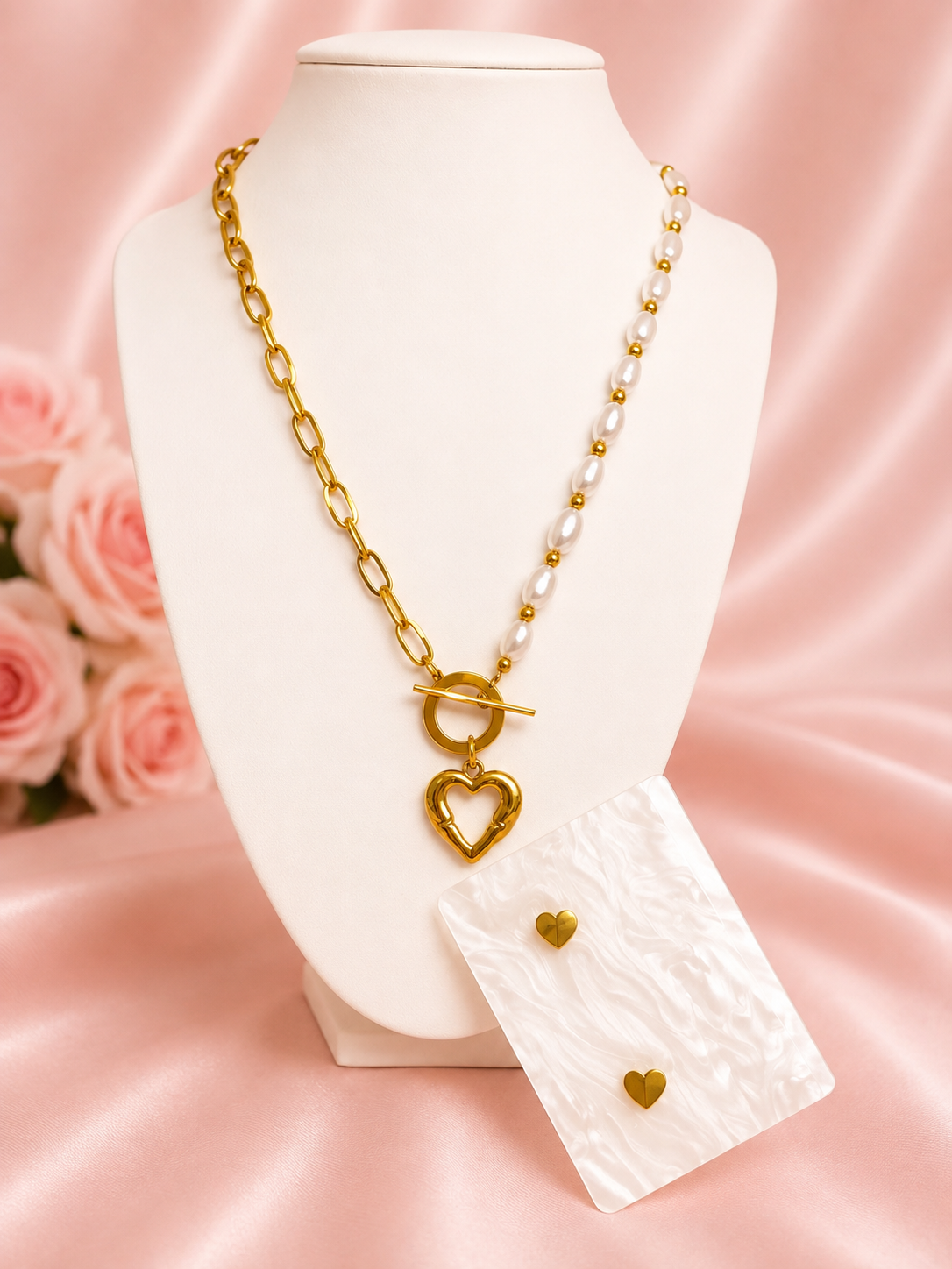 Golden Heart & Pearl Jewelry Set 🤍