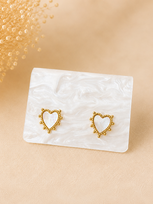 Golden Heart Pearl Studs