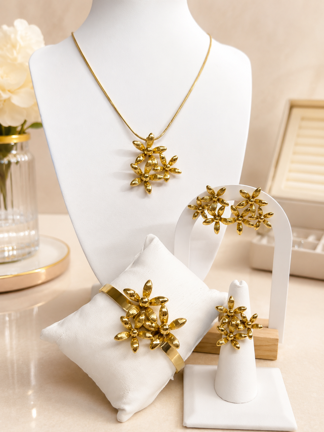 Golden Blossom Floral Jewelry Set