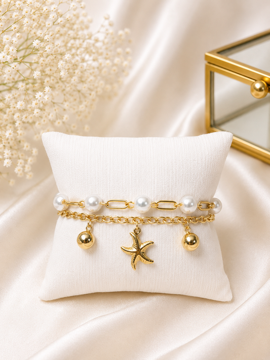 Coastal Pearl Charm Bracelet ✨🌊