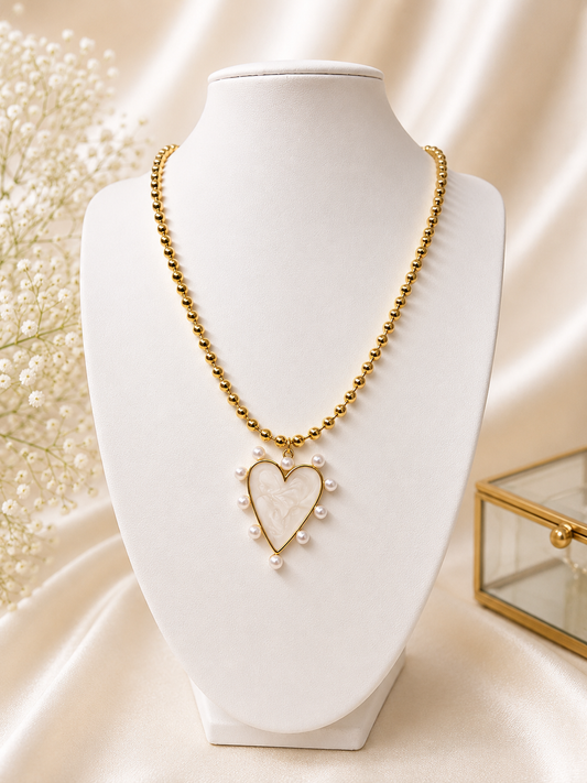 Pearl Heart Charm Necklace ✨