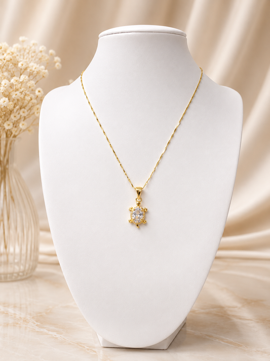 Golden Crystal Turtle Necklace