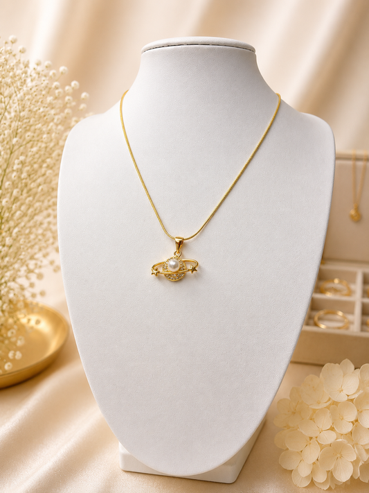 Golden Pearl Planet Necklace