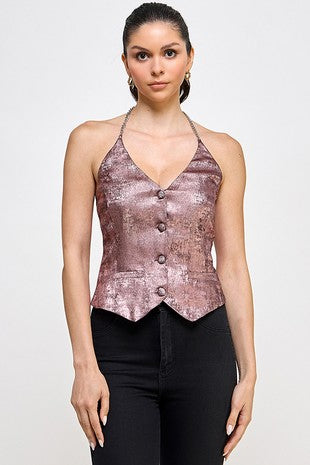 Halter Vest Top with Chail Detail