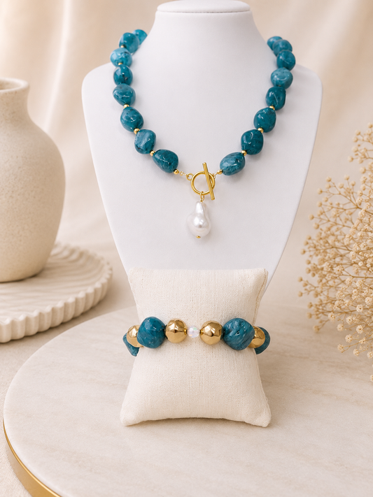 Ocean Breeze Acrylic Bead Necklace & Bracelet Set
