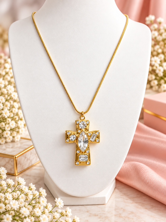 Divine Elegance Crystal Cross Necklace