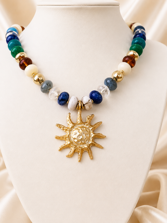 Sun Charm Beaded Statement Necklace