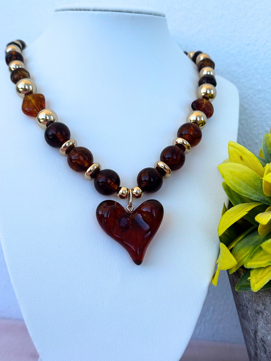 Amber Heart Beaded Statement Necklace