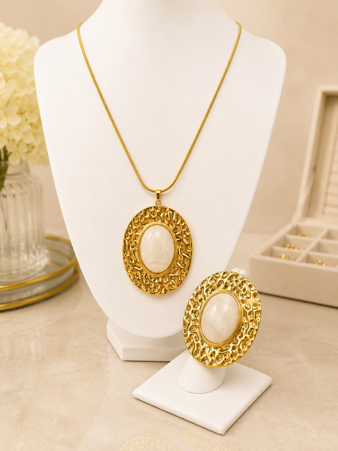 Golden Ivory Statement Jewelry Set