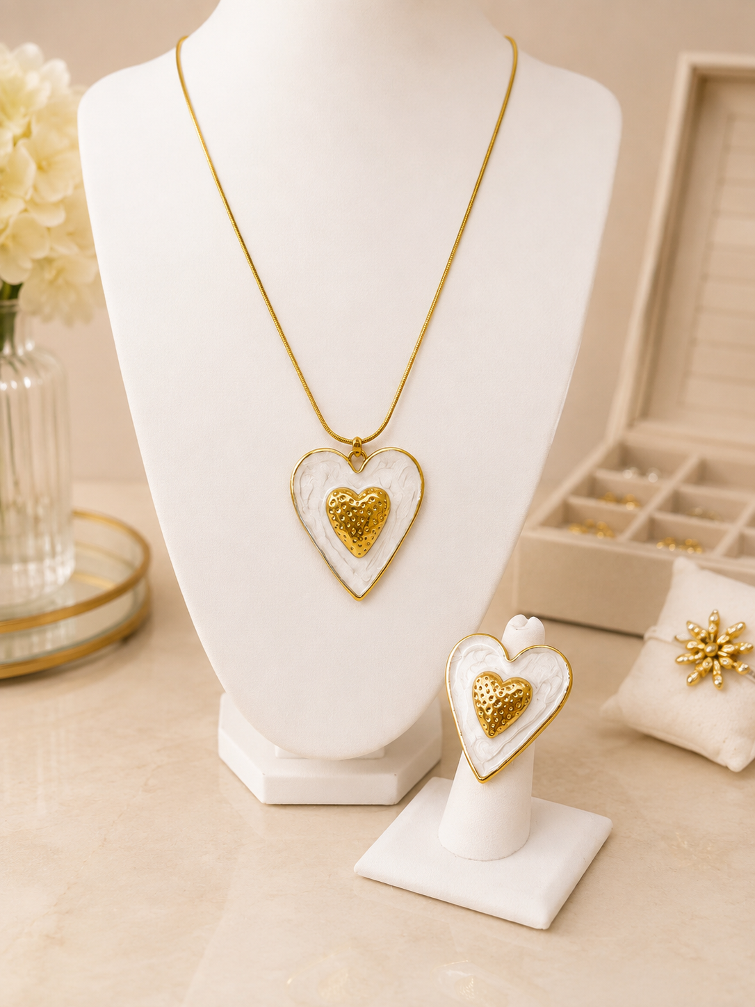 Golden Heart Ivory Jewelry Set