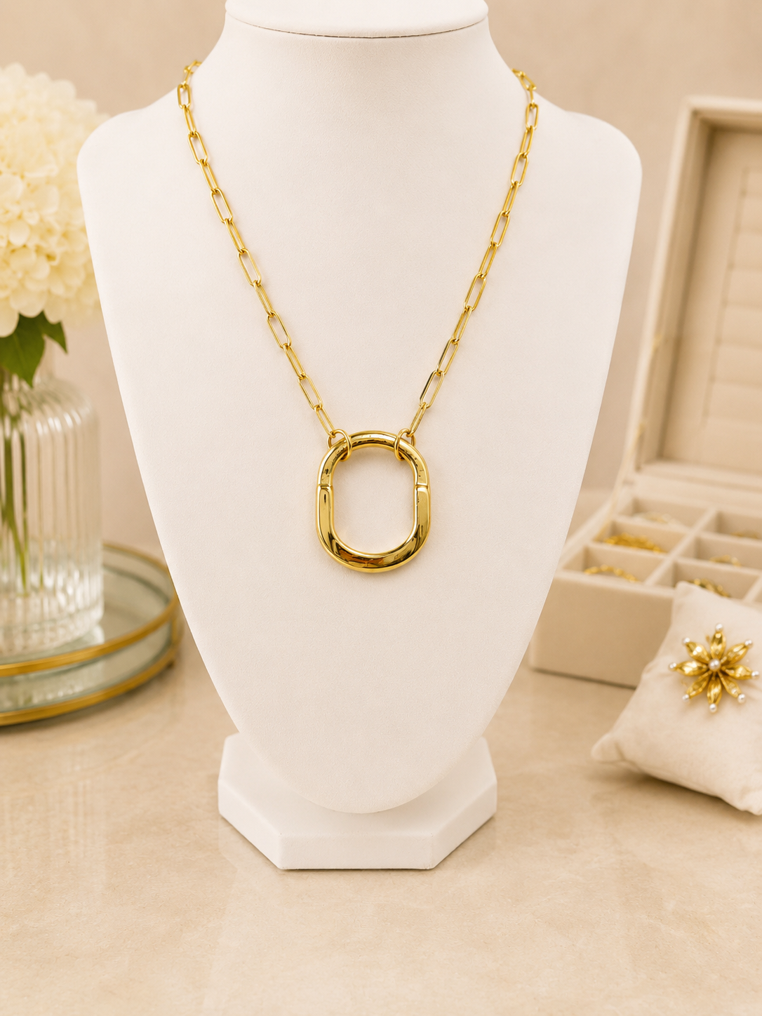 Golden Oval Link Statement Necklace