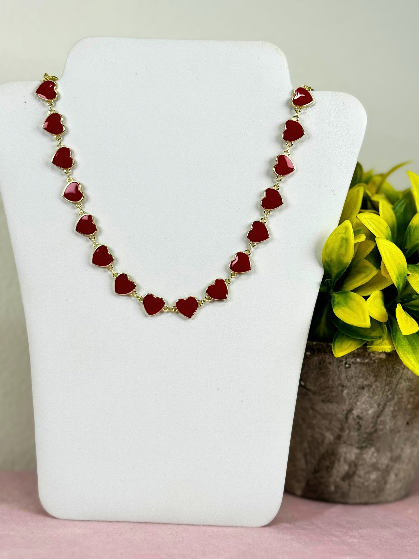 ❤️ Red Enamel Heart Chain Necklace ❤️