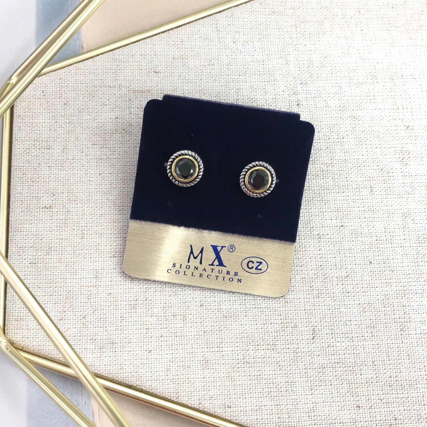 Midnight Sparkle Stud Earrings CZ & Silver Detail